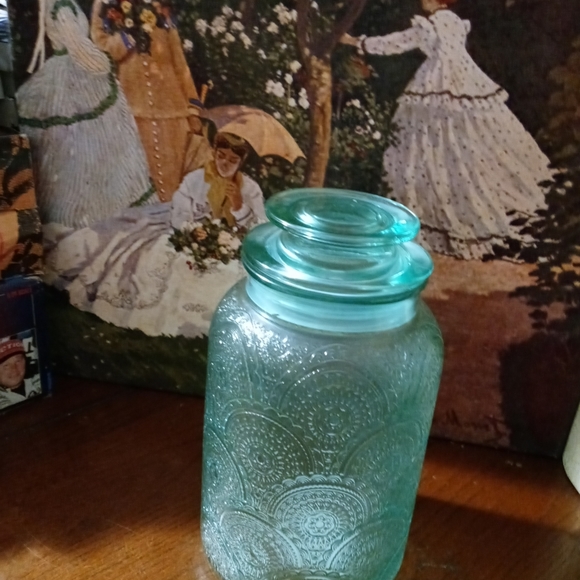5 Vintage Fortecrisa pink glass saucers set. &Adeline Blue Cookie Jar,Nice ๐ป๐ - Picture 2 of 15